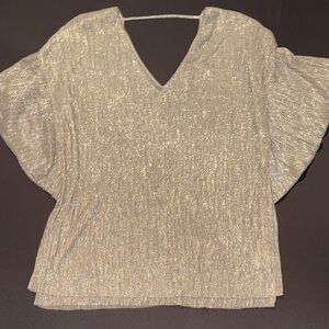 New Without Tags - Elegant Gold Flutter Sleeve Women's Top